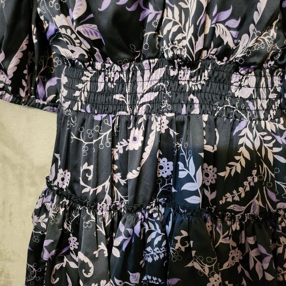 Misa Large Women's Lilah Dress Indigo Vines Glam Puff Sleeve Tiered Ruffle Dress - Picture 7 of 7